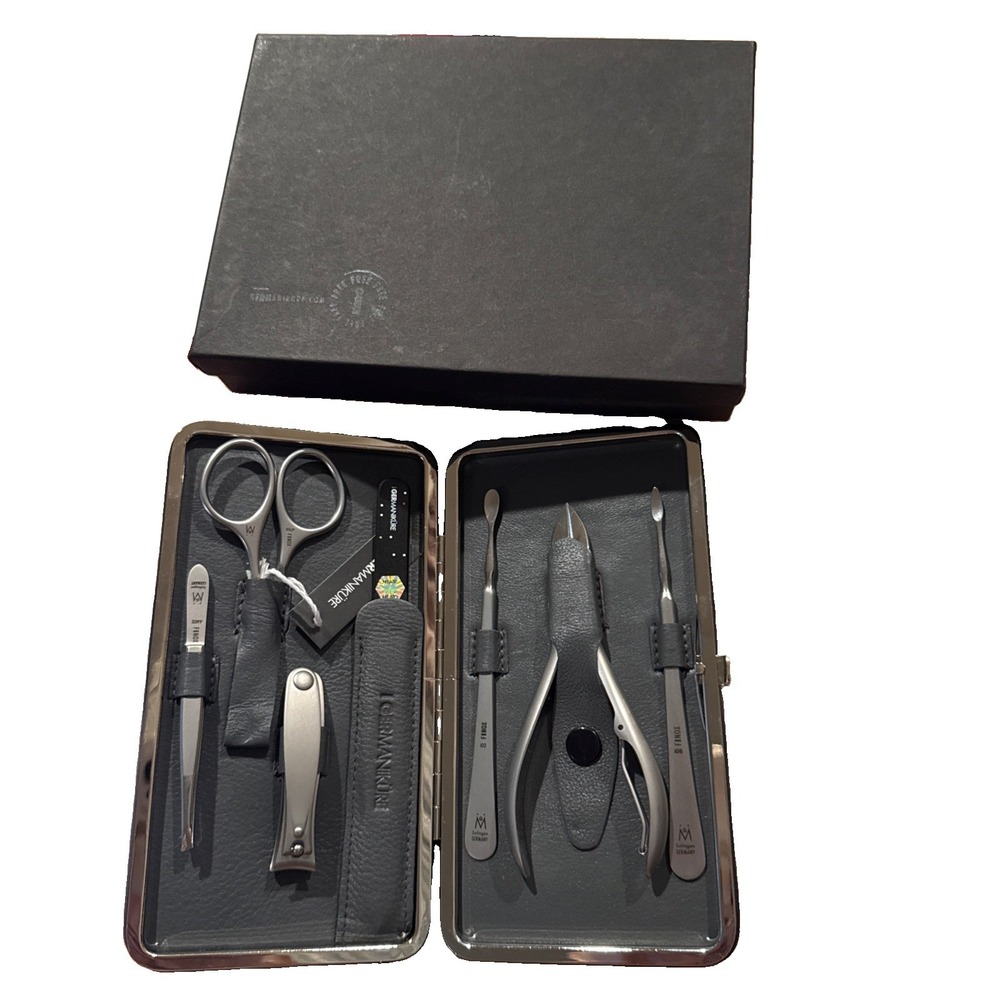 NEW GERmanikure 7pc Manicure Set FINOX Stainless Steel Solingen Germany Grey Kit